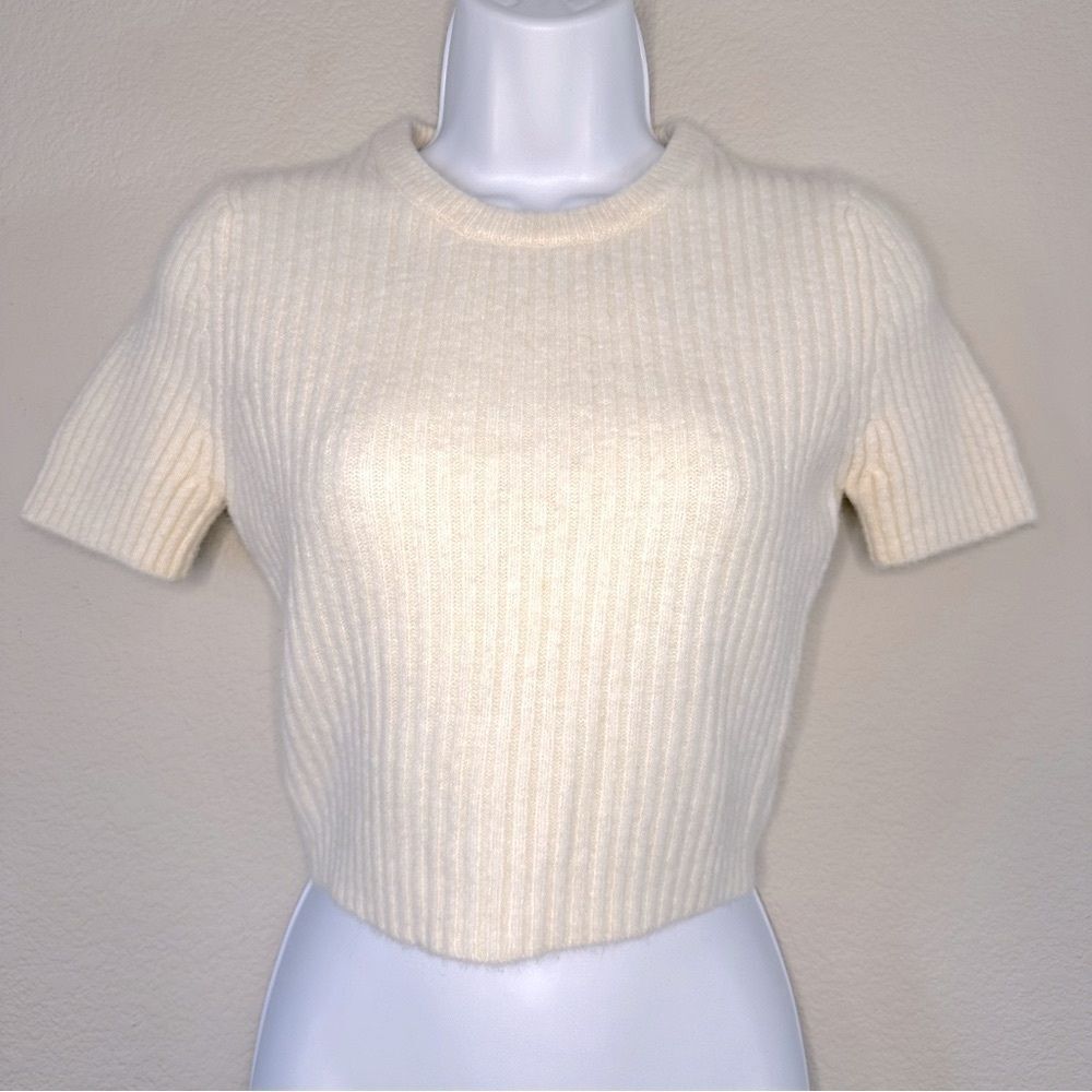 Zara Cream White Cropped Sweater Top Short Sleeve NWT
